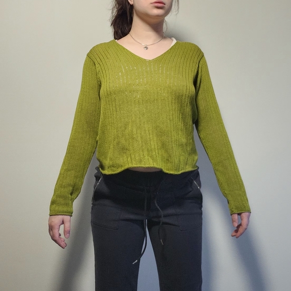 Eileen Fisher Sheen Olive Green 100% Cotton Longsleeve Heavyweight Knit Top L - Picture 5 of 11